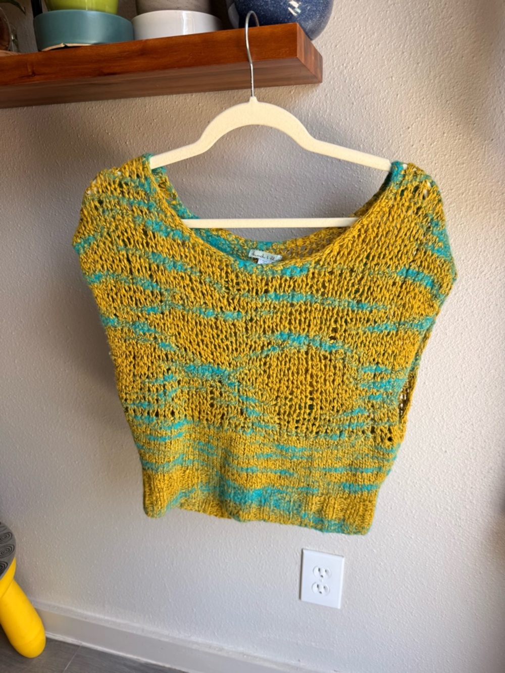 Kimchi Blue Yellow and Teal Knit Short Sleeve Sweater